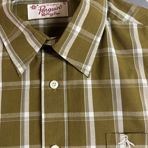 Mens Original Penguin by Munsingware olive and white check button down, Size XL - Picture 6 of 8